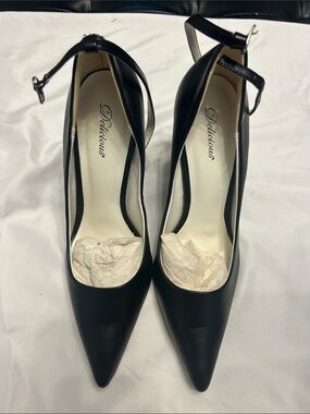 Delicious Black Pointed-Toe Ankle-Strap Pumps